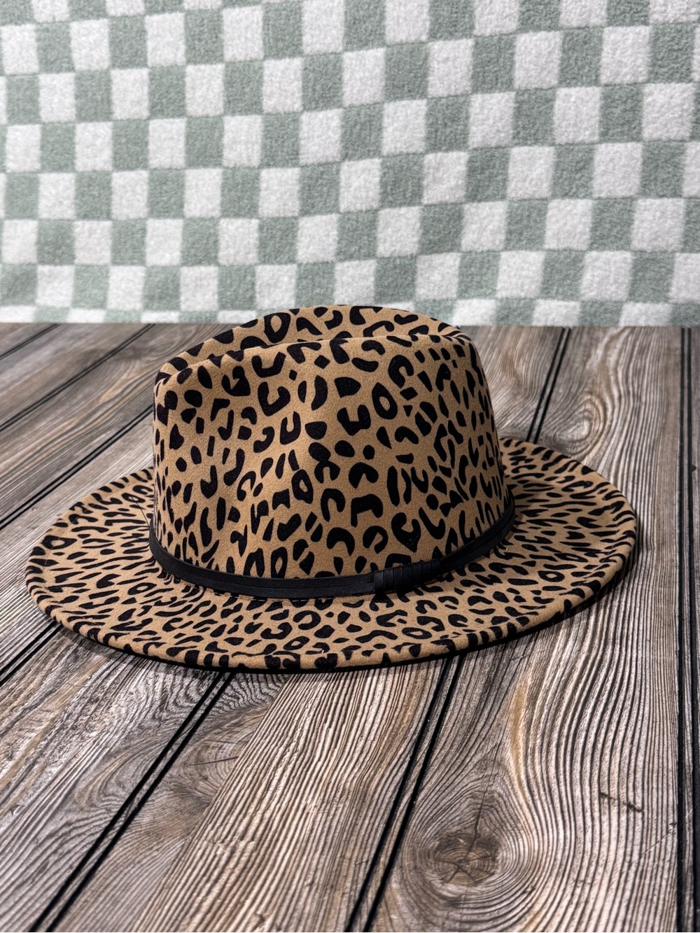 Womens Leopard Print Fedora Hat - Tan and Black
